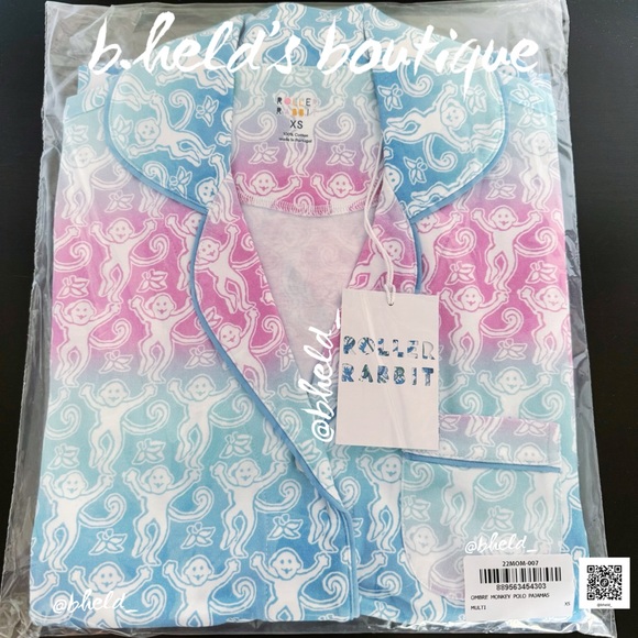 Roller Rabbit Ombre Monkey Polo Pajamas in Multi Cotton Candy Skies Size XS NWT - Picture 15 of 17